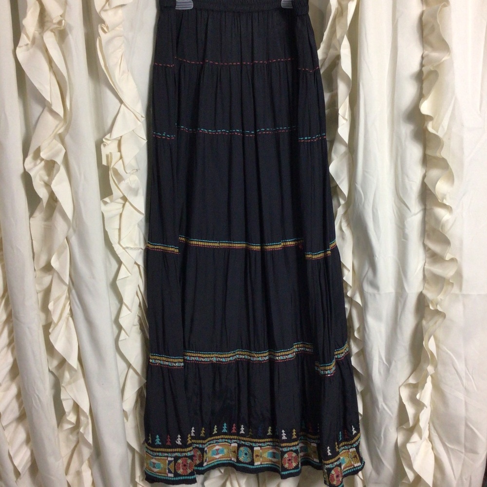 Double D Ranch Tiered Embroidered Boho Maxi Skirt